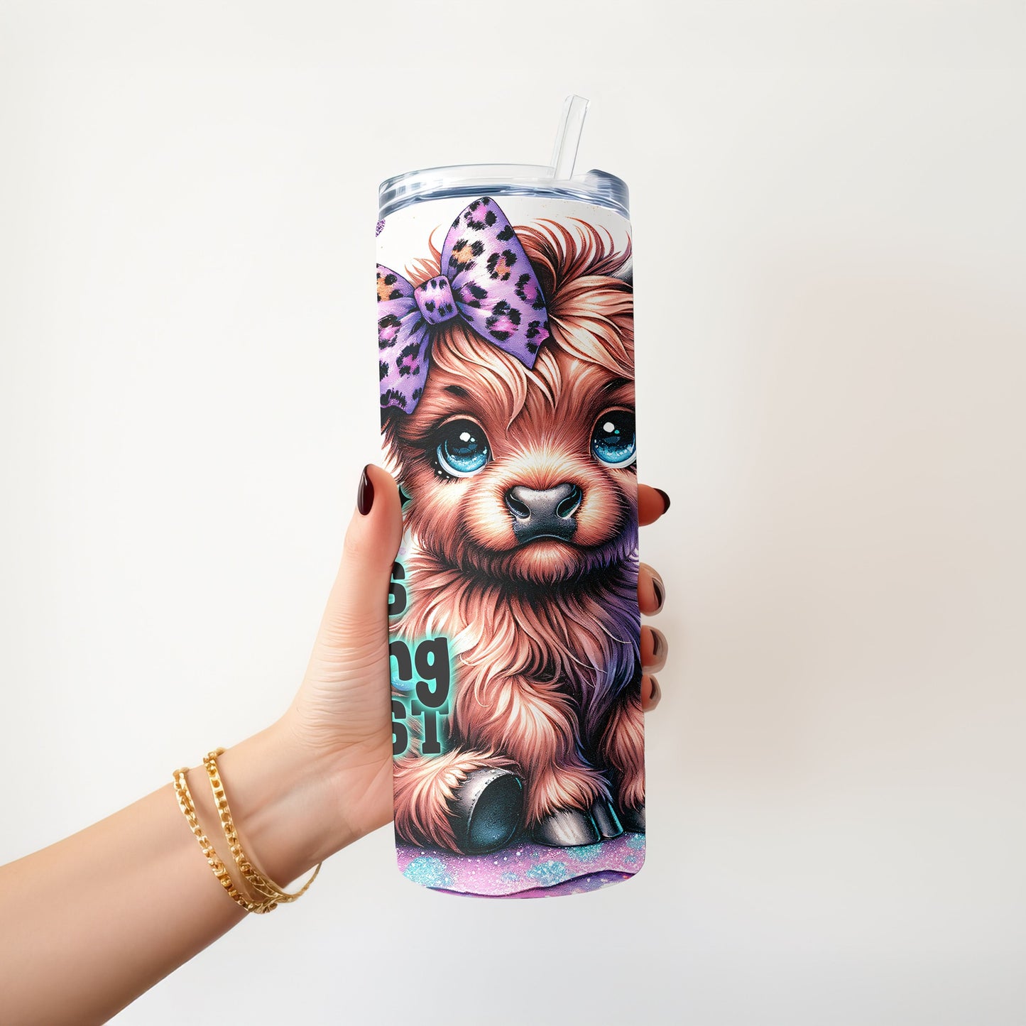 Bit of a Mess Highland Cow 20 oz. Skinny Tumbler