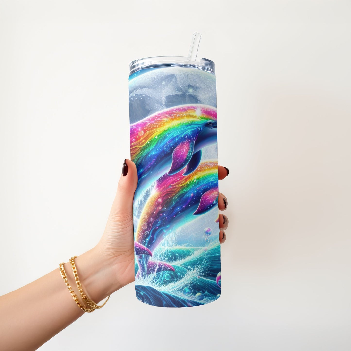 Dolphin Rainbow Moon 20 oz. Skinny Tumbler