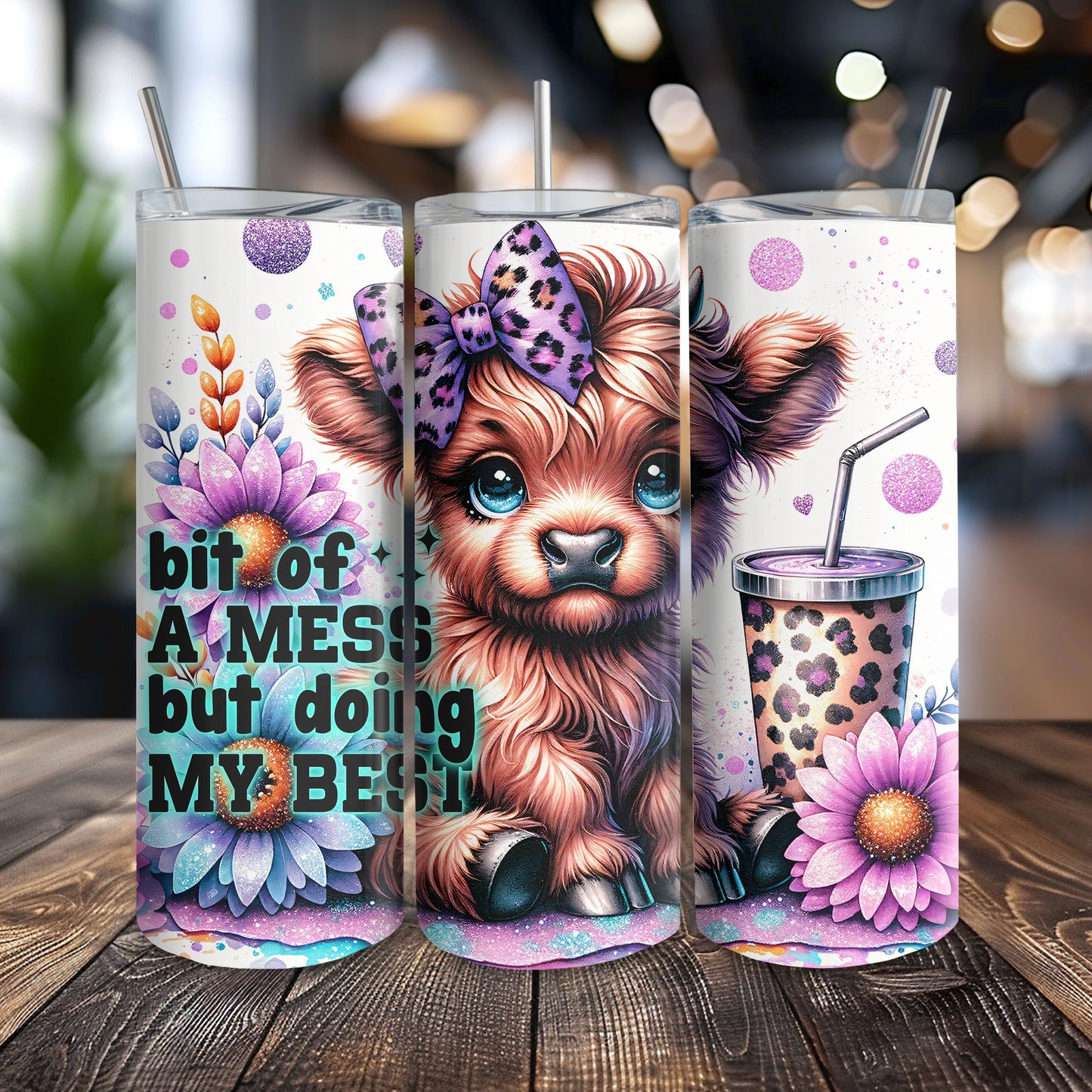 Bit of a Mess Highland Cow 20 oz. Skinny Tumbler