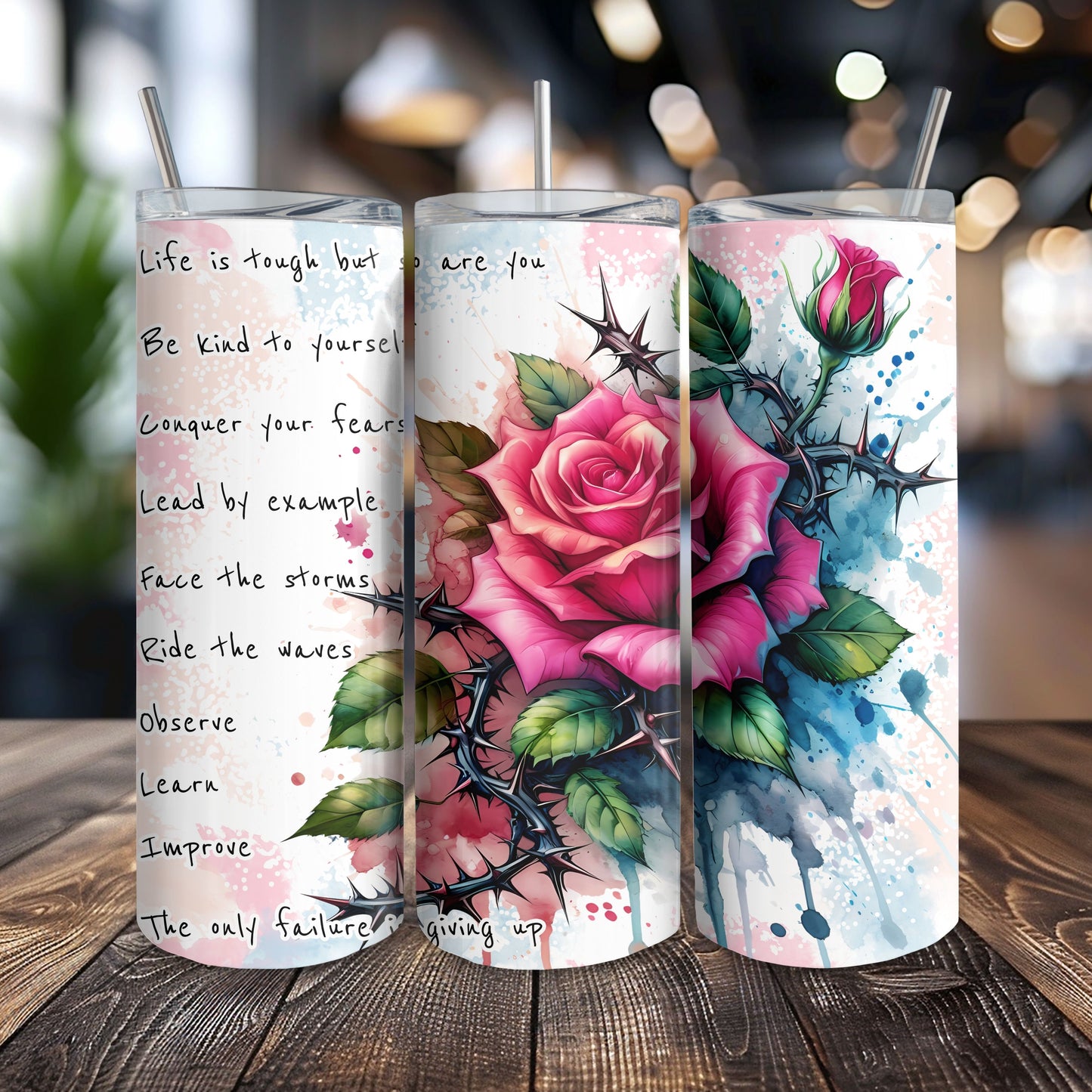 Motivational Rose Thorn 20 oz. Skinny Tumbler