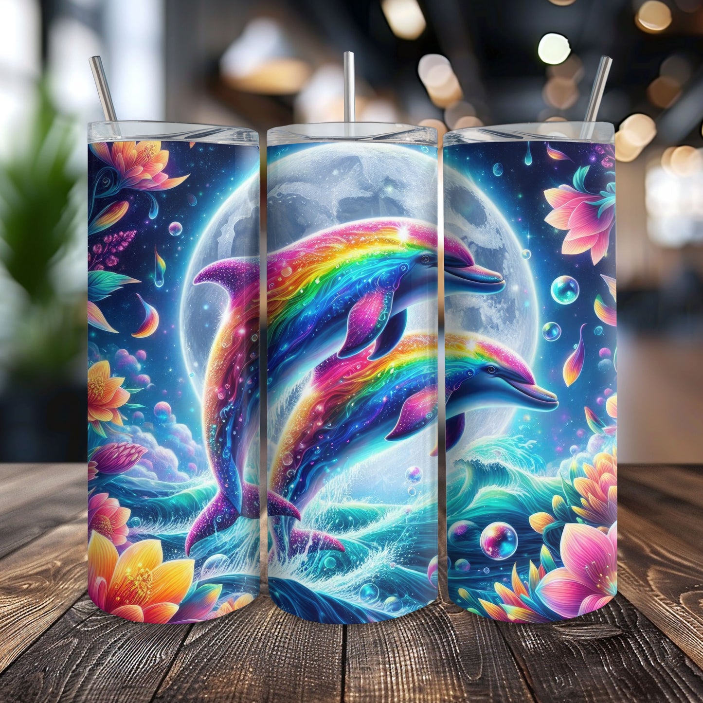 Dolphin Rainbow Moon 20 oz. Skinny Tumbler