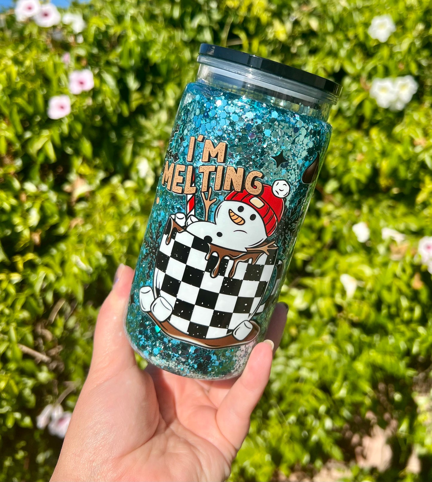 16 oz Acrylic Snow Globe Tumbler Cute Snowman