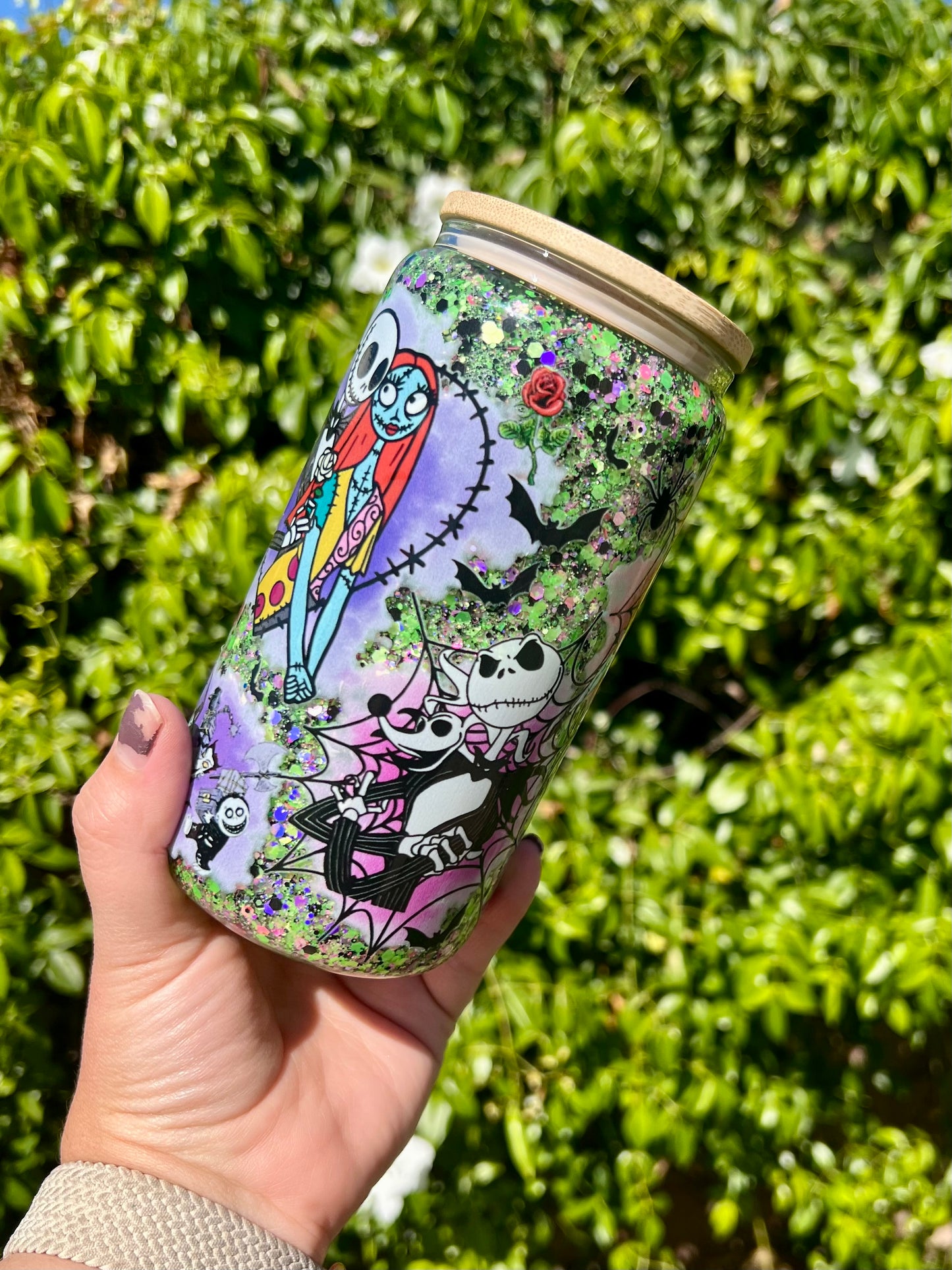 16 oz Glass Snow Globe NBC Glitter Tumbler