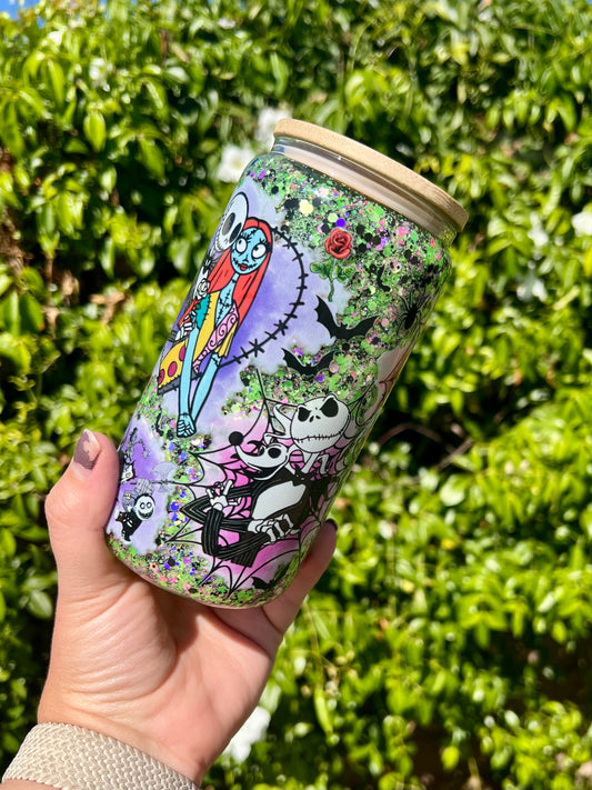 16 oz Glass Snow Globe NBC Glitter Tumbler