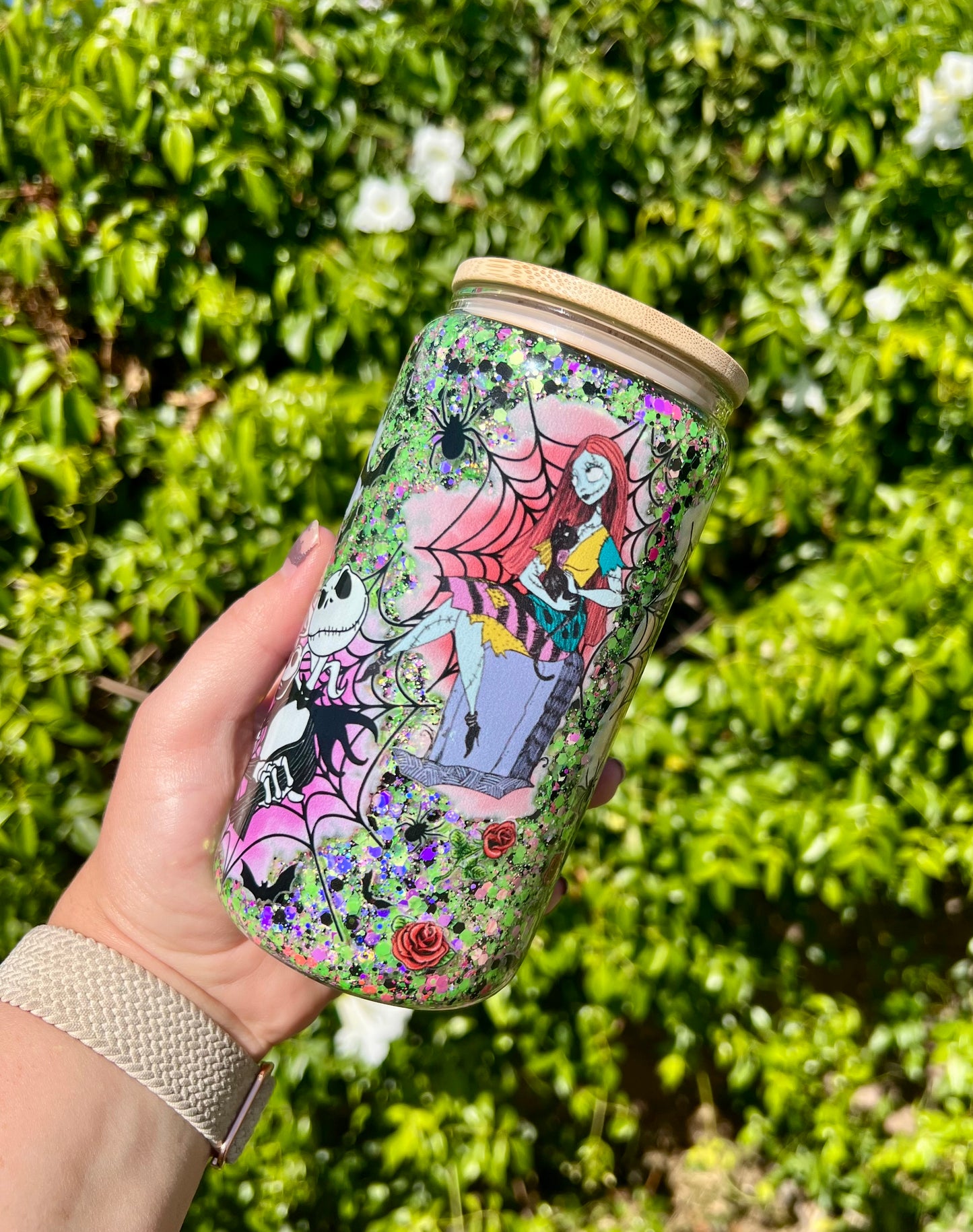 16 oz Glass Snow Globe NBC Glitter Tumbler