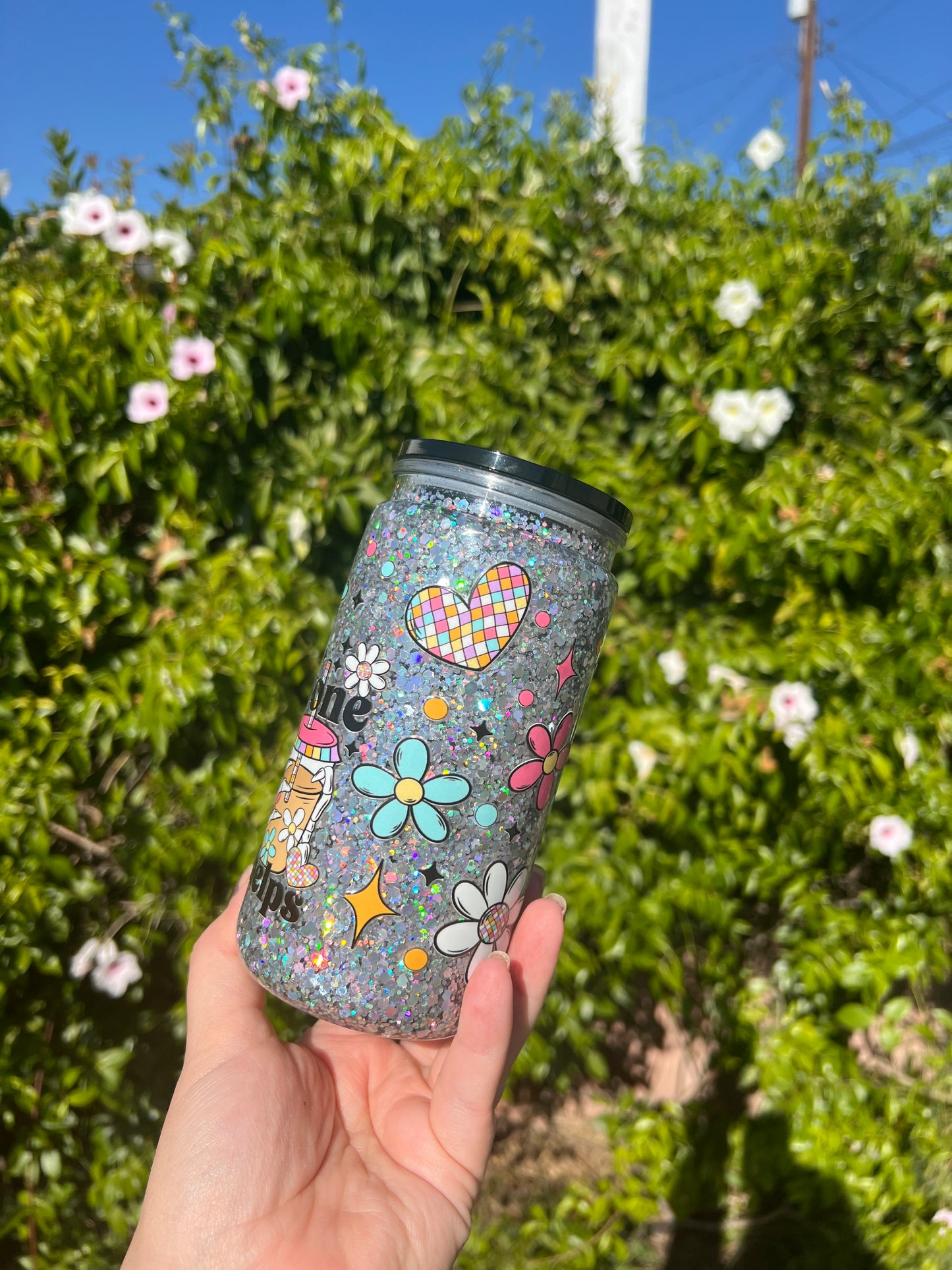 16 oz Acrylic Snow Globe "I Hate Everyone but Coffee" Glitter Tumbler