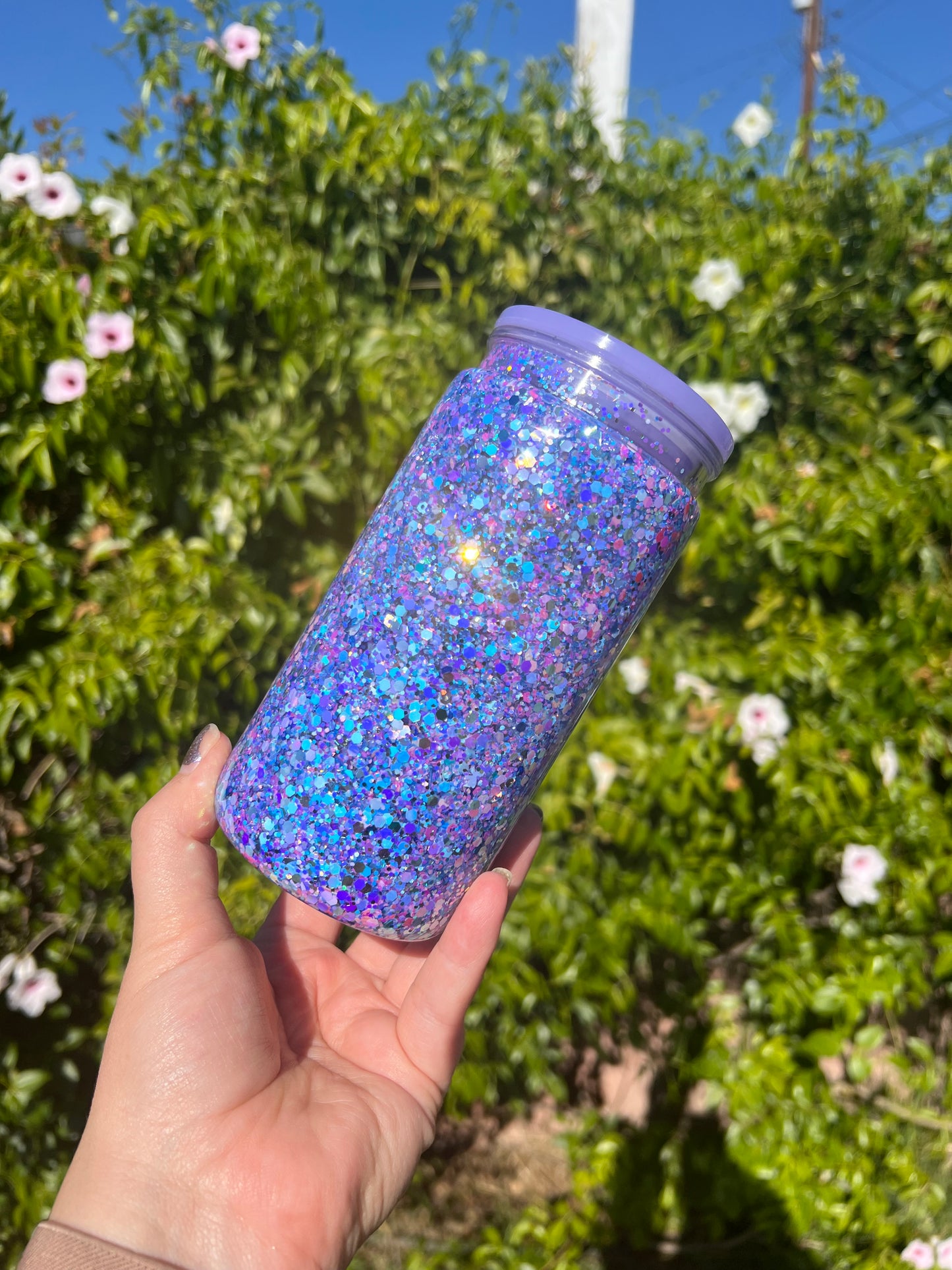 16 oz Acrylic Snow Globe Auntie Floral Glitter Tumbler