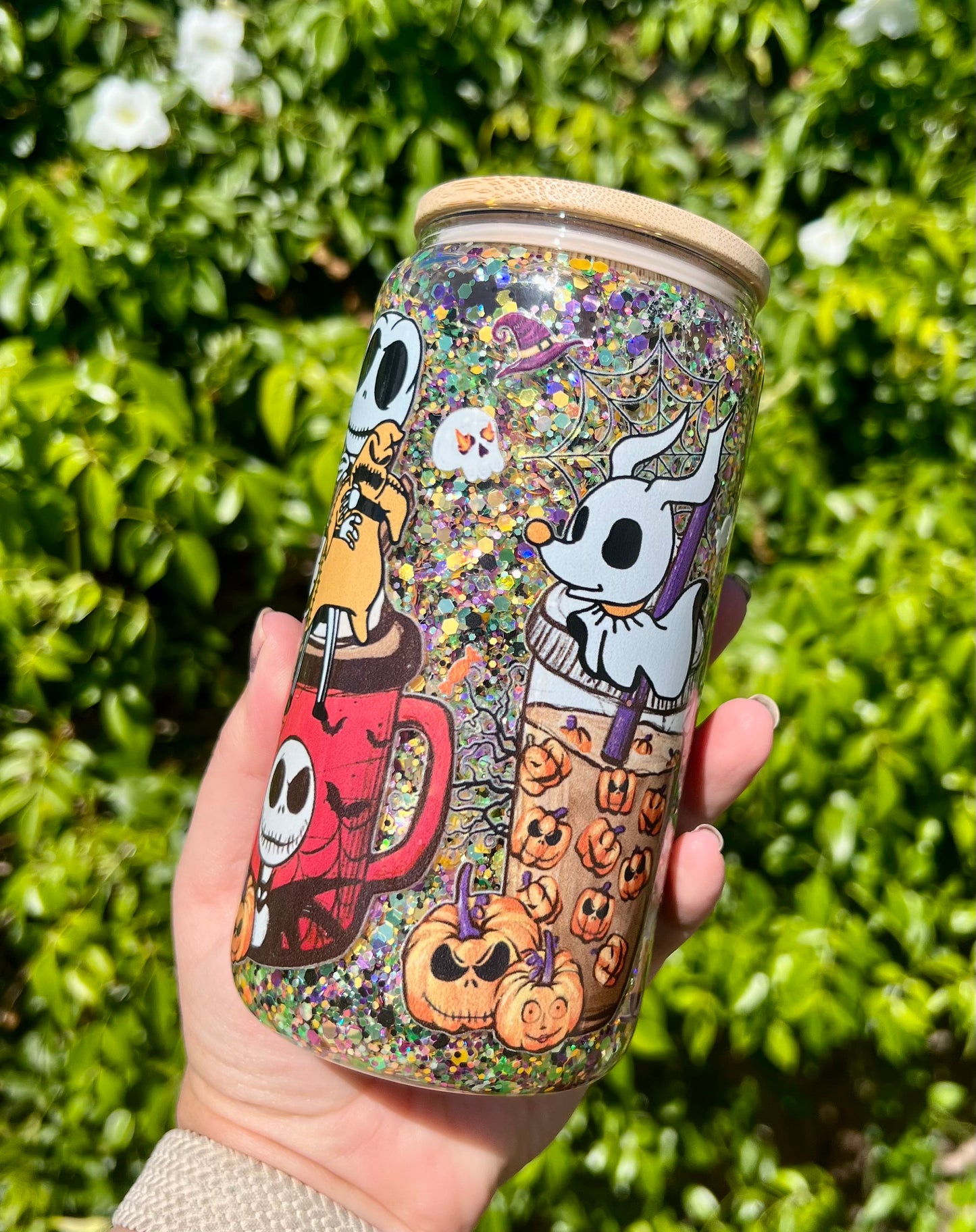 16 oz Glass Glow in the dark Snow Globe Tumbler